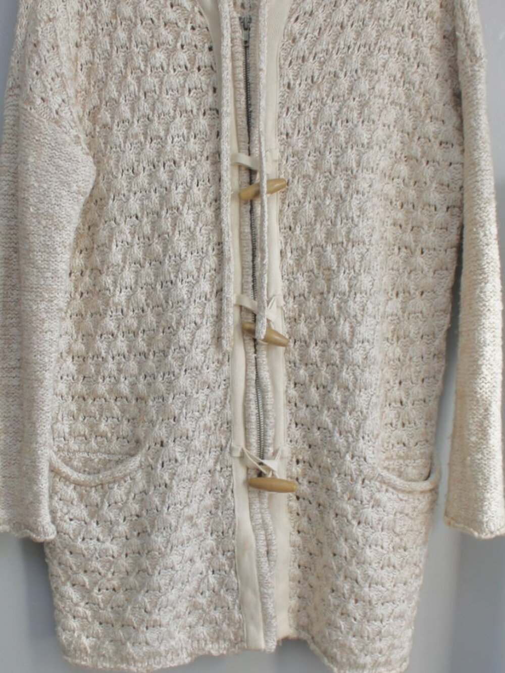 Free People Turn Up The Sun Toggle Knit Coat Hoodie Sweater Oatmeal Cream sz XS - Picture 3 of 5